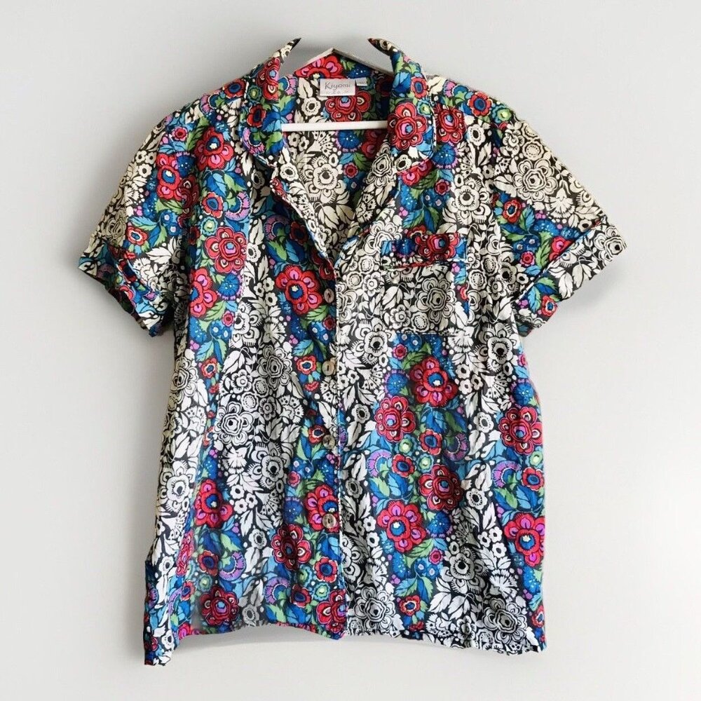 Vintage Kiyomi Multicolor Print Button Up Shirt Size‎ Medium Hawaiian Shirt